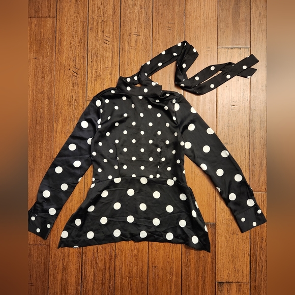 NWT H&M Size 2 Black Polka Peplum Satiny Blouse - Picture 4 of 5